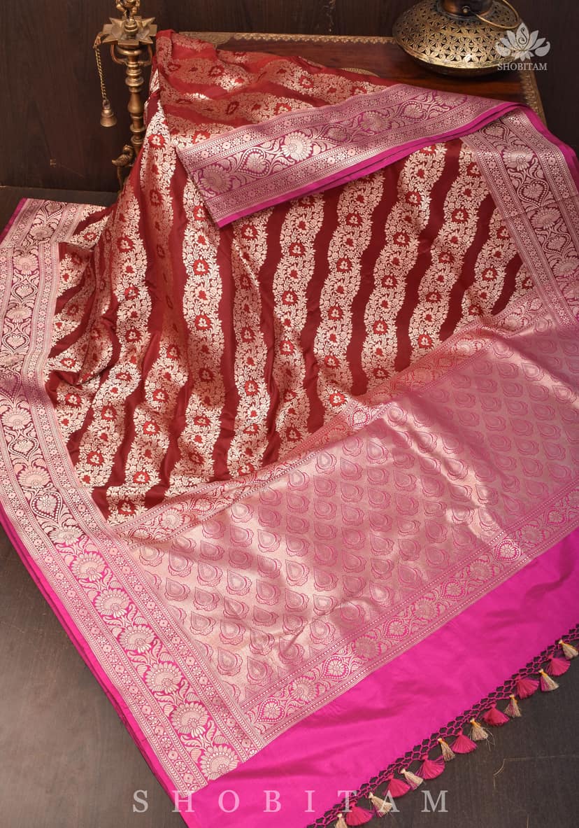 Exquisite Meenakari Banarasi Katan Silk Saree in Brown with Leheria Jaal | SILK MARK CERTIFIED