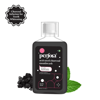 Perfora Activated Charcoal Teeth Whitening Mouthwash | Alcohol Free | Mouth freshner with active ingredients| No Artificial Colors | Suitable for Men, Women, Children, 200 ml