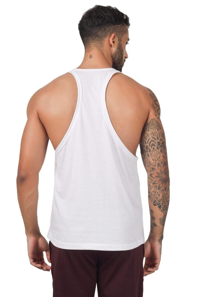 BLUEFICUS Men's Tank Tops Muscle Gym Bodybuilding Vest Fitness Workout Train Stringers Made by Pure Cotton Fabric (WHITE) view 6