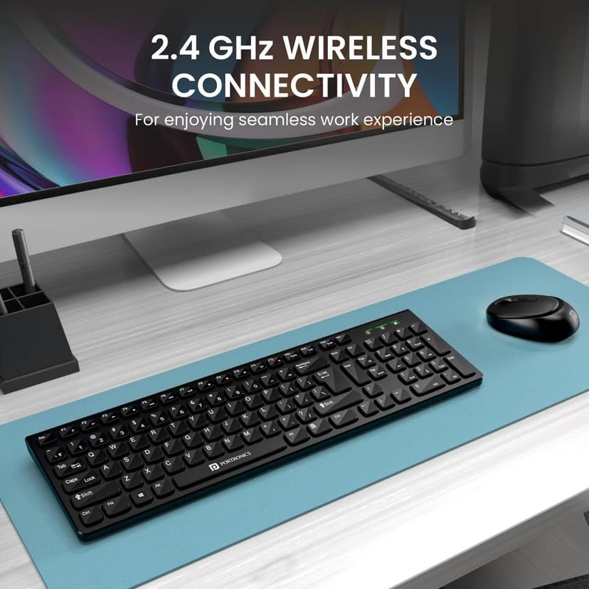 Portronics Key7 Combo Wireless Keyboard & Mouse Set with 2.4 GHz USB Receiver, 10m Working Range, 12 Shortcut Keys, Adjustable DPI, 10 Million Key Life & Click Life for PC, Laptop, Mac view 2