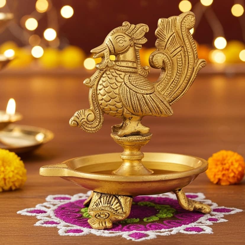Brass Table Decor Oil Lamp, Bird Deepak - Decorative Deepak for Home D?cor, Height : 5 Inch (BSMAS1214 A)