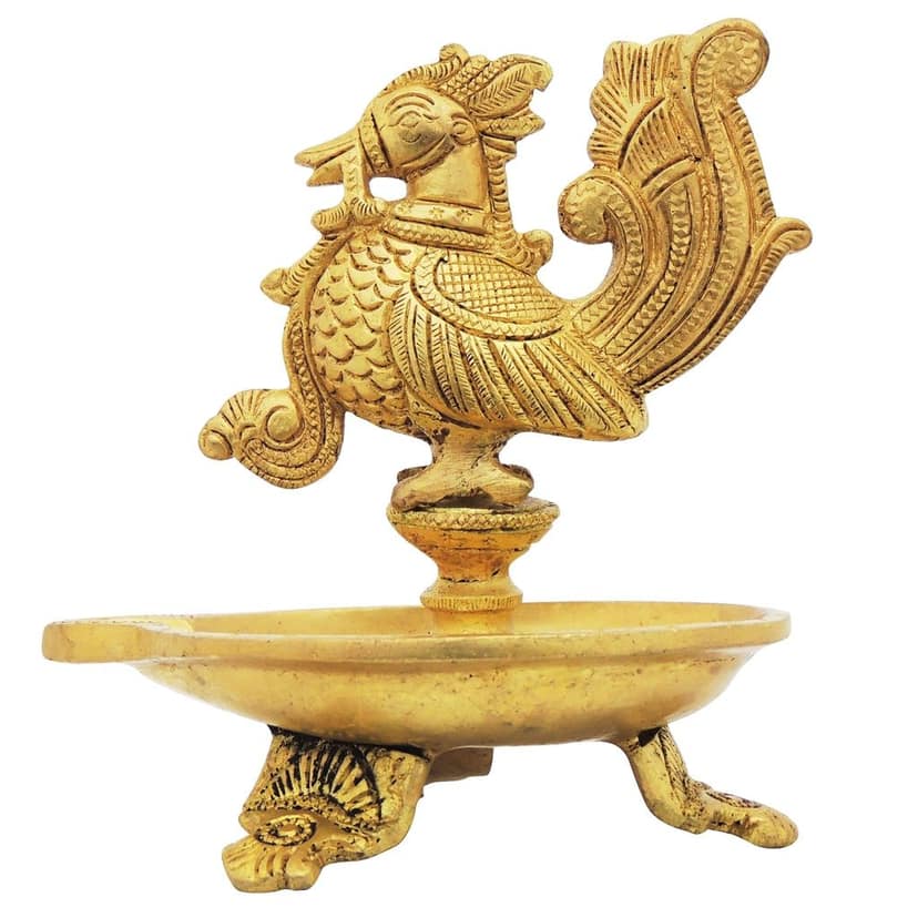 Brass Table Decor Oil Lamp, Bird Deepak - Decorative Deepak for Home D?cor, Height : 5 Inch (BSMAS1214 A) view 2