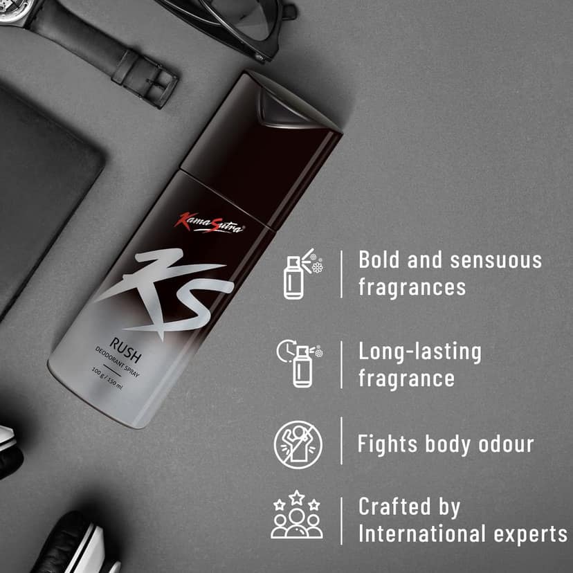 KAMA SUTRA Kamasutra Ks Rush Deodorant Body Spray For Men Pack Of 2, 300 Ml view 3