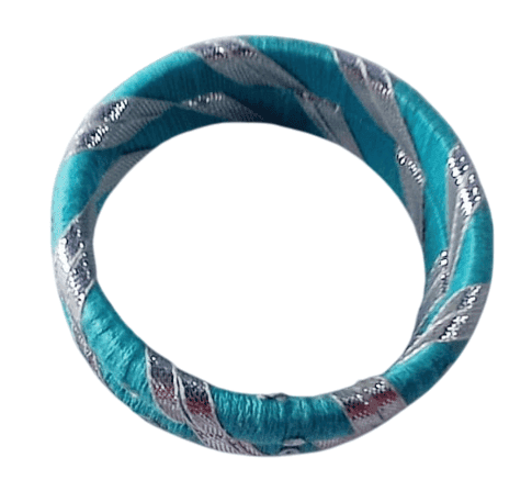 Aqua and Silver Silk Bangle Set of 2 view 3