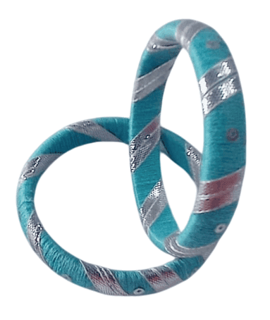 Aqua and Silver Silk Bangle Set of 2 view 4