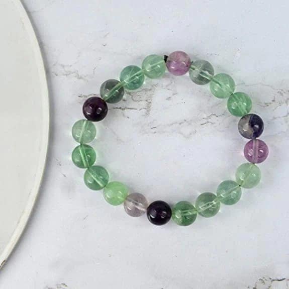 Ekdant Natural Multi Fluorite Bracelet 6 mm Beads Bracelet Round Shape for Reiki Healing and Crystal Healing Stone Semi Precious Gemstones Stretchable Bracelet view 4