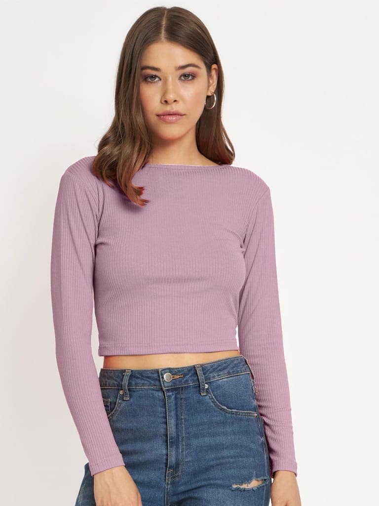 Women Lilac cropped Full Sleeve T shirts view 2