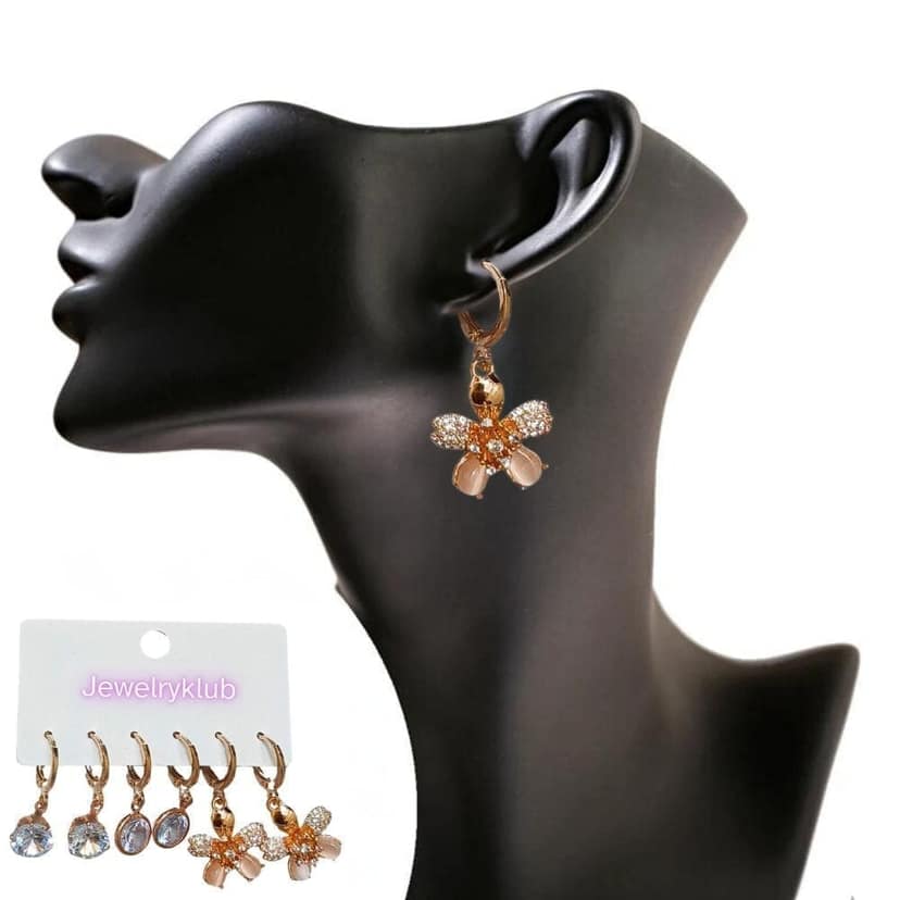 Jewelryklub Combo Of 3 Pairs Rose Gold Plated Zircon Studded AD Earrings For Girls Women Design 4 view 4