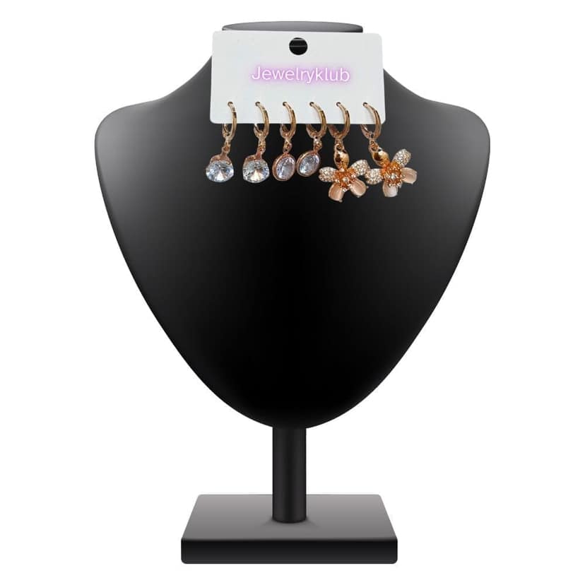 Jewelryklub Combo Of 3 Pairs Rose Gold Plated Zircon Studded AD Earrings For Girls Women Design 4 view 5