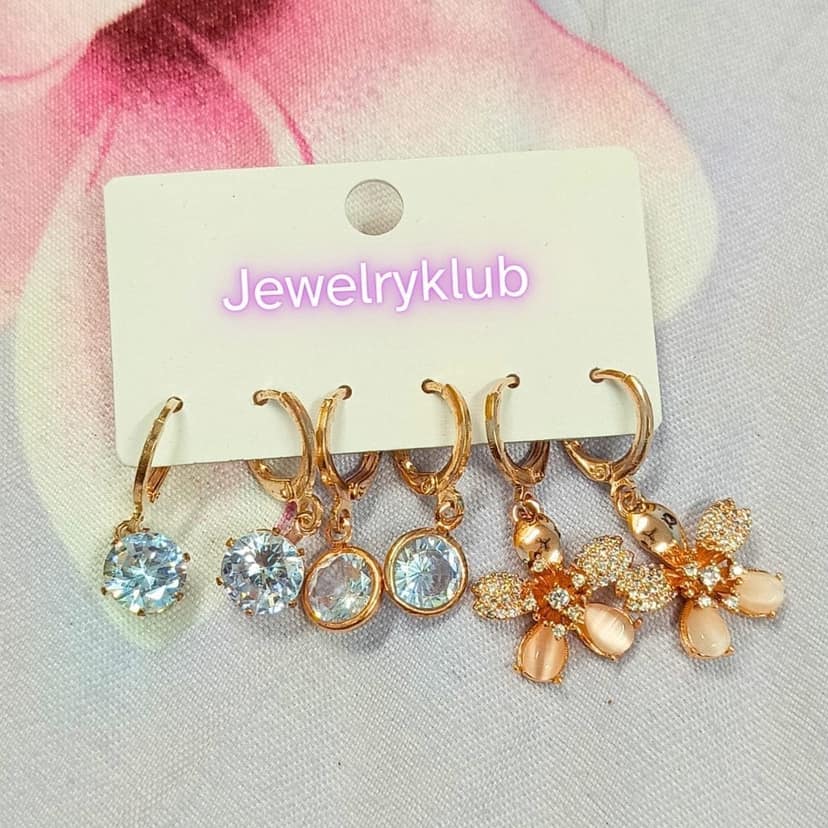 Jewelryklub Combo Of 3 Pairs Rose Gold Plated Zircon Studded AD Earrings For Girls Women Design 4 view 6