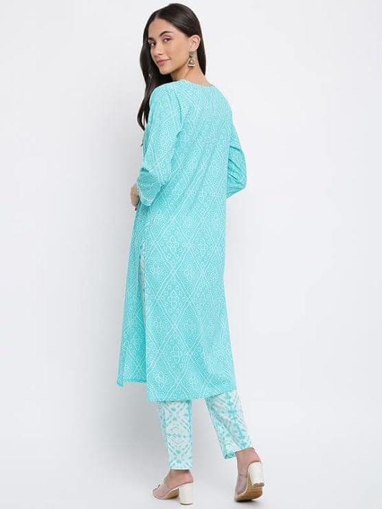 INDIAN KNOTS-Women Blue & white Pure Cotton Kurta with Trousers_1001-bag04-02 view 3