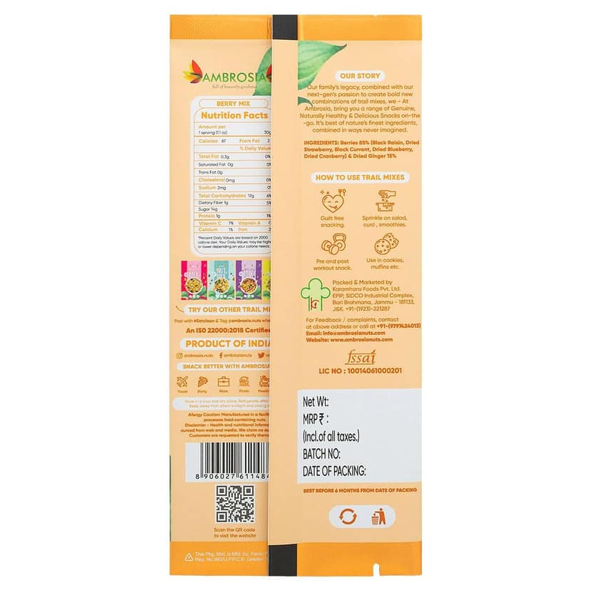 Ambrosia Trail Mix Mini Packs 40g - Sampler Pack | Pack of 8 | each item 40g view 2
