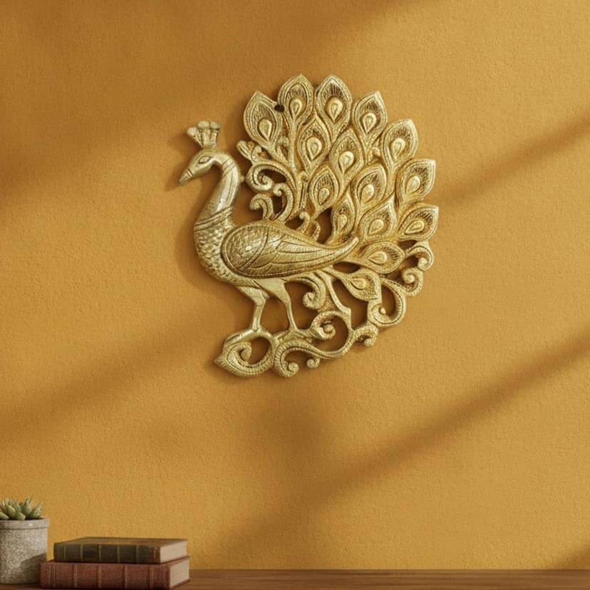 Brass Peacock Wall Statue | Peacock Wall Hanging | Brass Bird Wall Art for Home Decor, Height : 5 Inch (BSMAS1954 B)