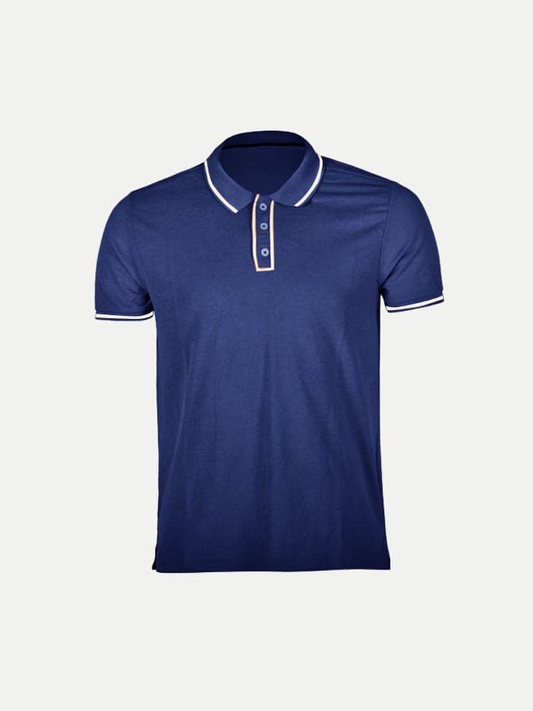 Men Navy Blue Cotton Contrast Tipping Polo T-shirt