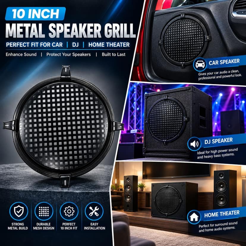 10 Inch Metal Speaker Grill Cover for Car Speaker, DJ, Home Theater & Woofer – Heavy Duty Black Round Protective Mesh with Screws view 3