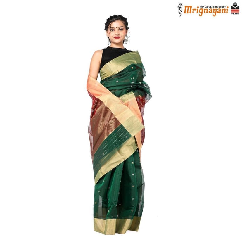 HANDLOOM CHANDERI SILK SAREE WITH BLOUSE (SKU - 1SC107310522,SAREE-1087) view 5