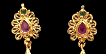 14k Gold Plated Ruby and Black Stone Jhumka Earrings view 2