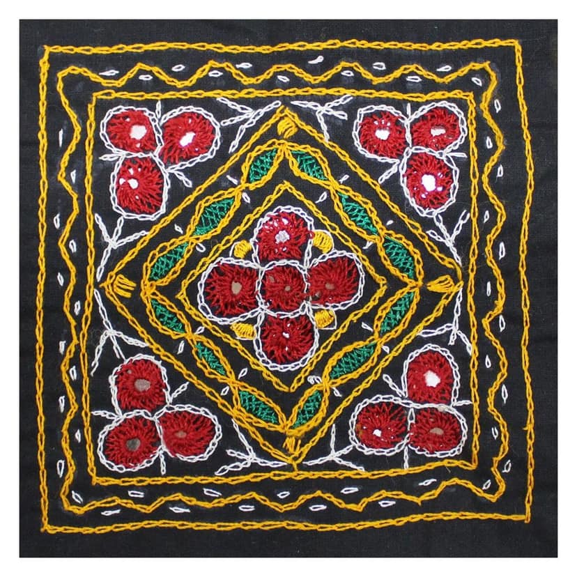 Garvi Gurjari (A Gujarat Govt Enterprise) Cotton Multicolor Hand Embroidered Patch with Mirror Work(GGCMEP51)
