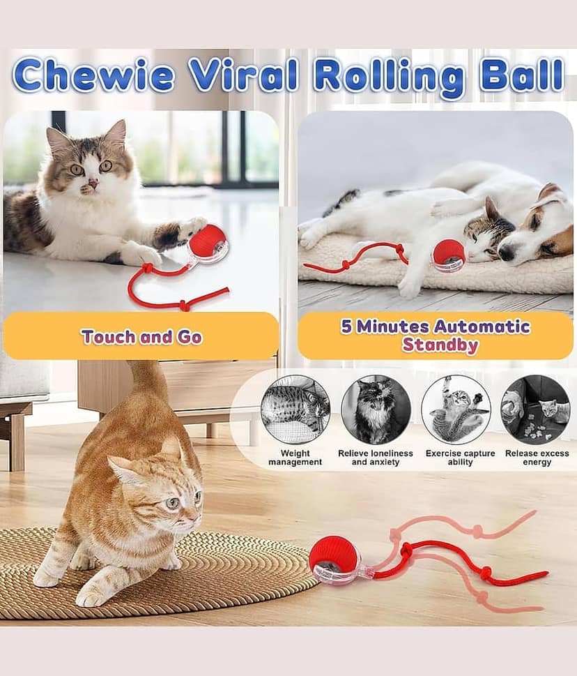 KRAMOX Pet Ball Automatic Toy - Cat/Dog Dancing Toy for Indoor Smart Silicone Rolling Ball with Tail, Obstacle Avoidance and Motion Activated,Kitten Toys for Bored Indoor view 2