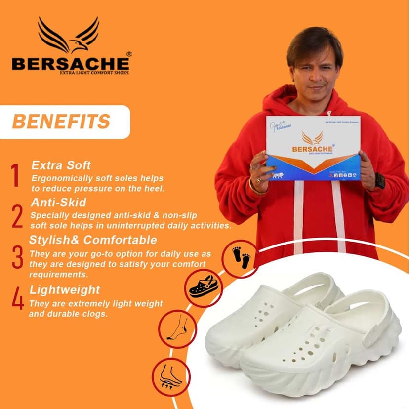 Bersache Extra Soft Classic Casual with Back Strap Regular wear with Ultra Soft & Flexibility Technology Clog for Men's view 2