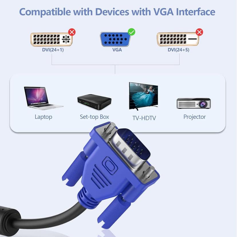 VGA Cable, 15 Pin Male to Male Cord for Computer Support Monitor, PC/Monitor/LCD/LED, Plasma, Projector, TFT view 9