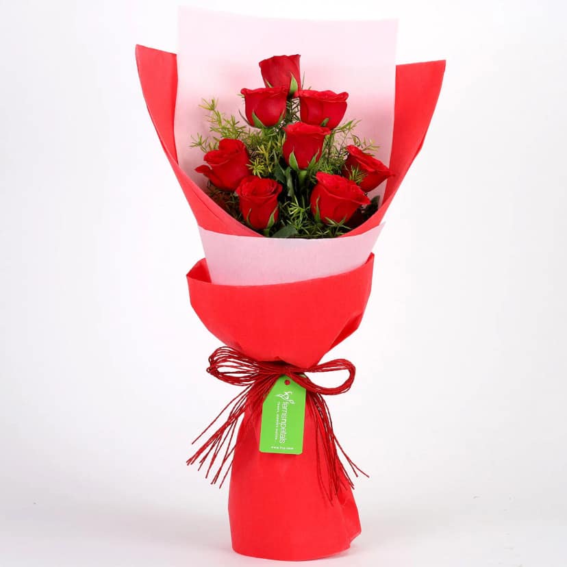 Bouquet Of 8 Royal Red Roses For Valentine's Day Gift view 2
