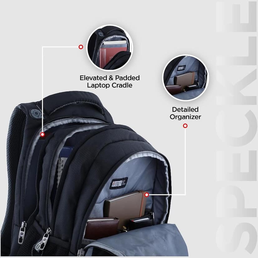 HARISSONS Speckle 40L Travel Laptop Backpack | Water-Resistant Dobby PU Polyester | Fits 15.6" Laptop | Rain Cover, Secret Pocket, Ventilated Back Panel | Work, Travel & College view 3