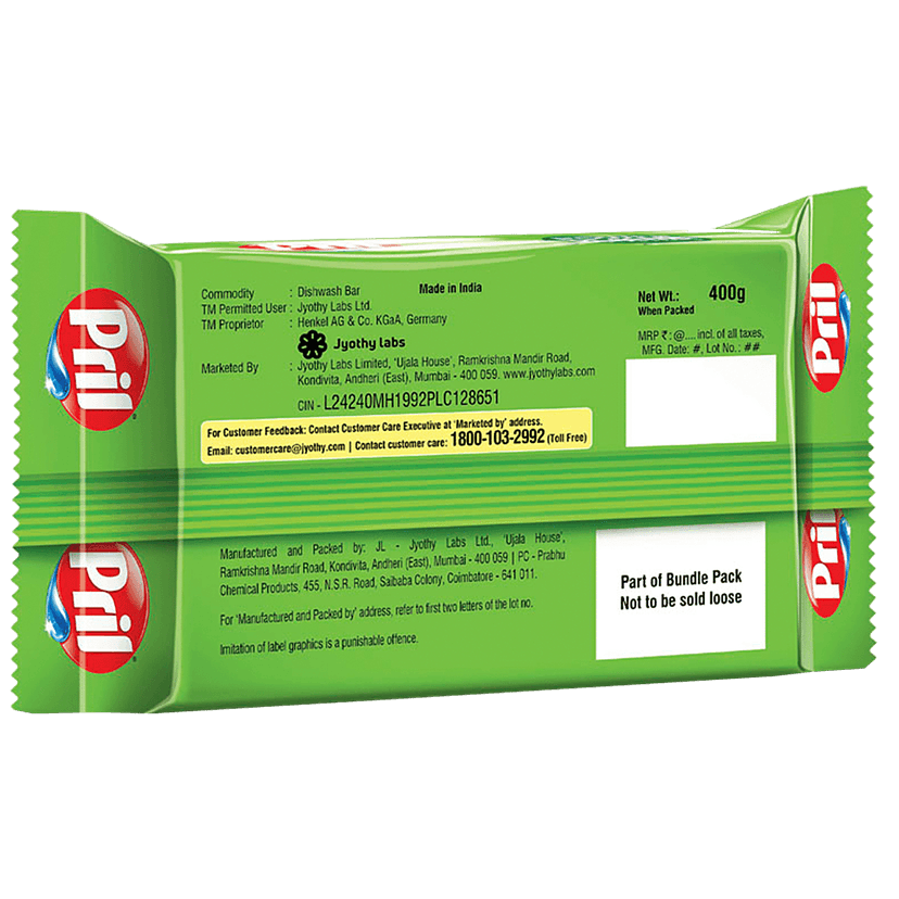 Pril Dishwash Bar - Lime & Vinegar, 400 G Pack view 2