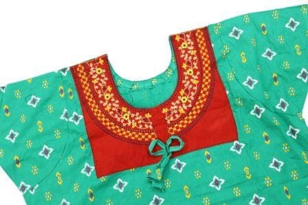 Green Embroidered Nighty with Red Yoke view 3