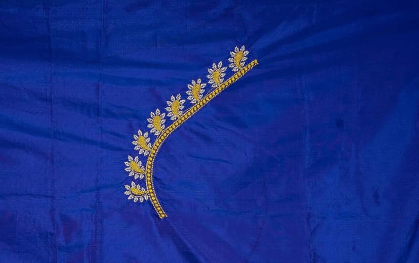 Blue Embroidered Blouse Piece With Zari Work view 3