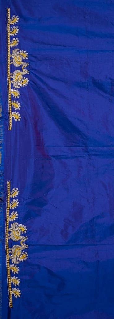 Blue Embroidered Blouse Piece With Zari Work view 4