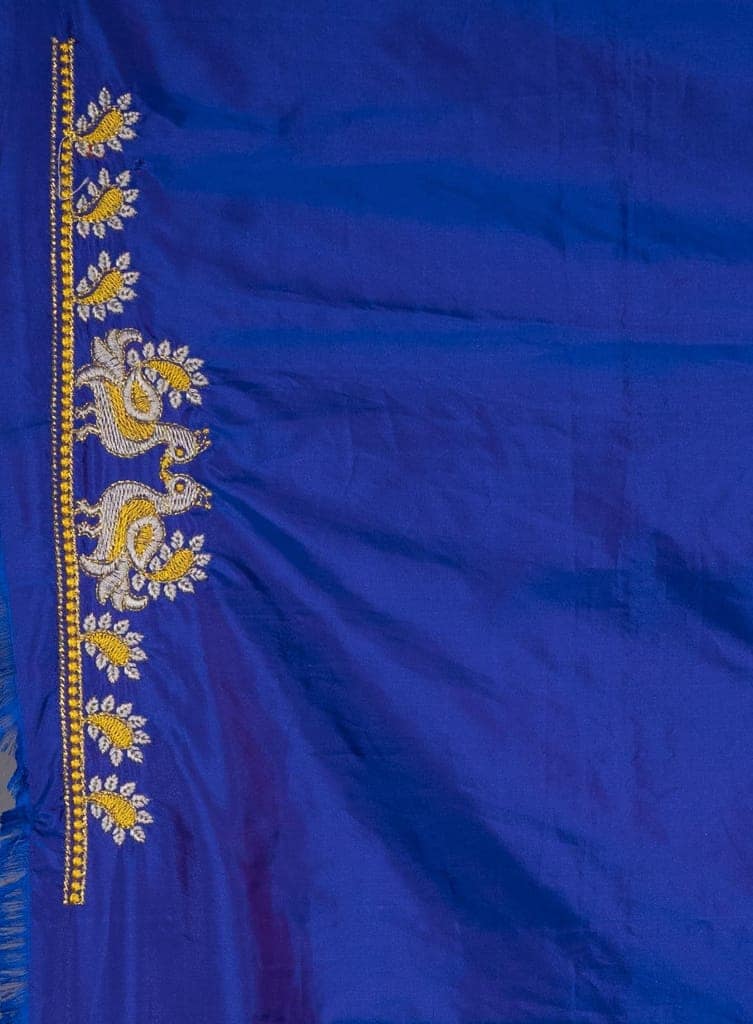 Blue Embroidered Blouse Piece With Zari Work view 5