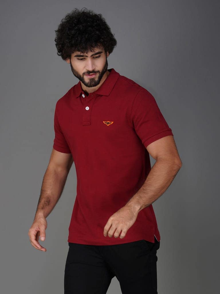 Solid Polo Shirt-MAROON view 6