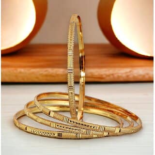 LUCKY JEWELLERY Gold Plated Designer Golden Color Traditional Ethnic 4 Pcs. Bangles Set for Women (126-J1BG-450B-4-22)