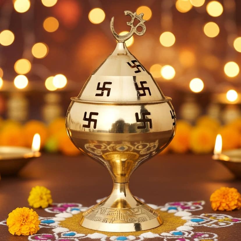 Brass Table Decor Oil Lamp Om Pakija Deepak - Decorative Brass Diya for Gift Purpose, Height : 5 Inch (ZMAS164 G)