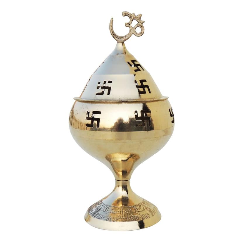 Brass Table Decor Oil Lamp Om Pakija Deepak - Decorative Brass Diya for Gift Purpose, Height : 5 Inch (ZMAS164 G) view 2