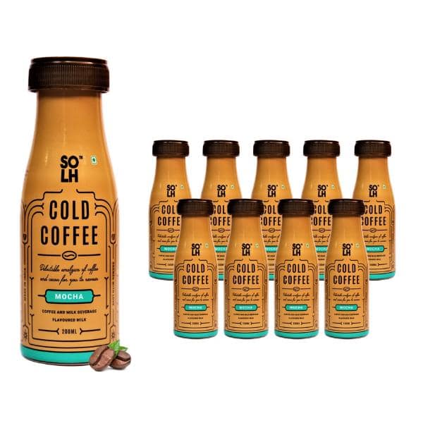 SOLH Mocha Cold Coffee Smooth, Creamy & Intense Bottle 200 Ml (Pack of 10)