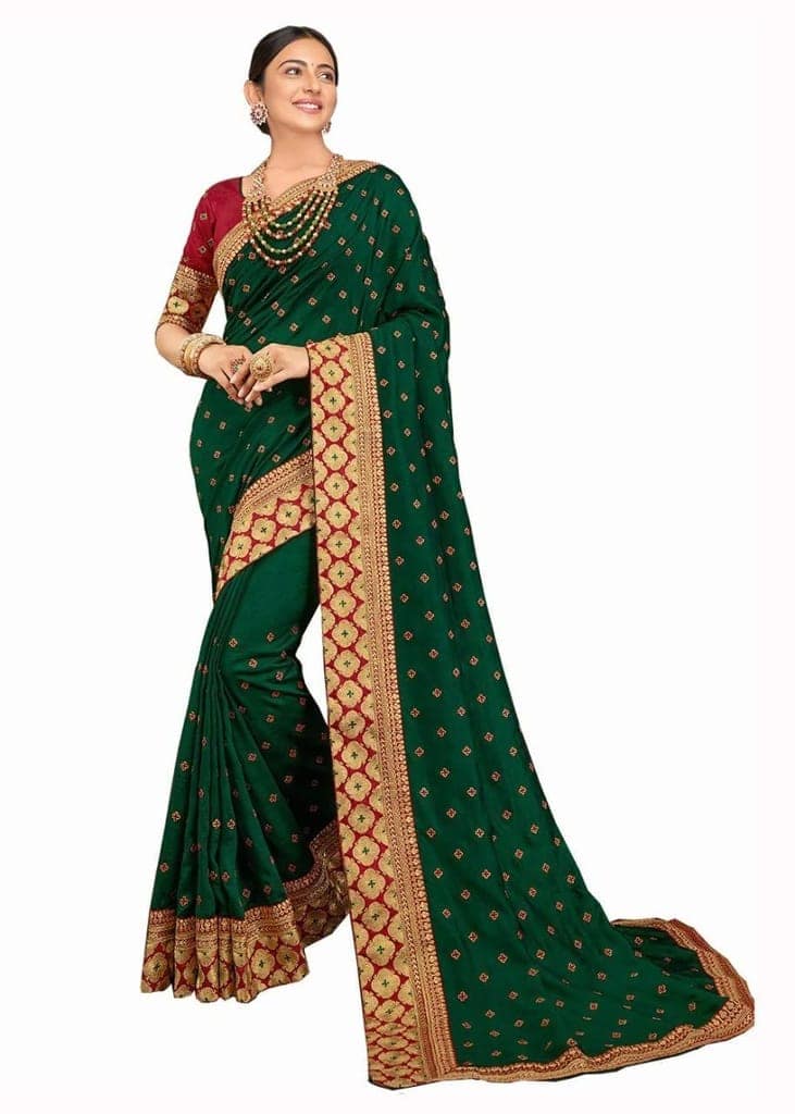 HHK Fashion Women's Work Rangoli Silk 5.5 Meter Saree with Unstitched Blouse Piece
