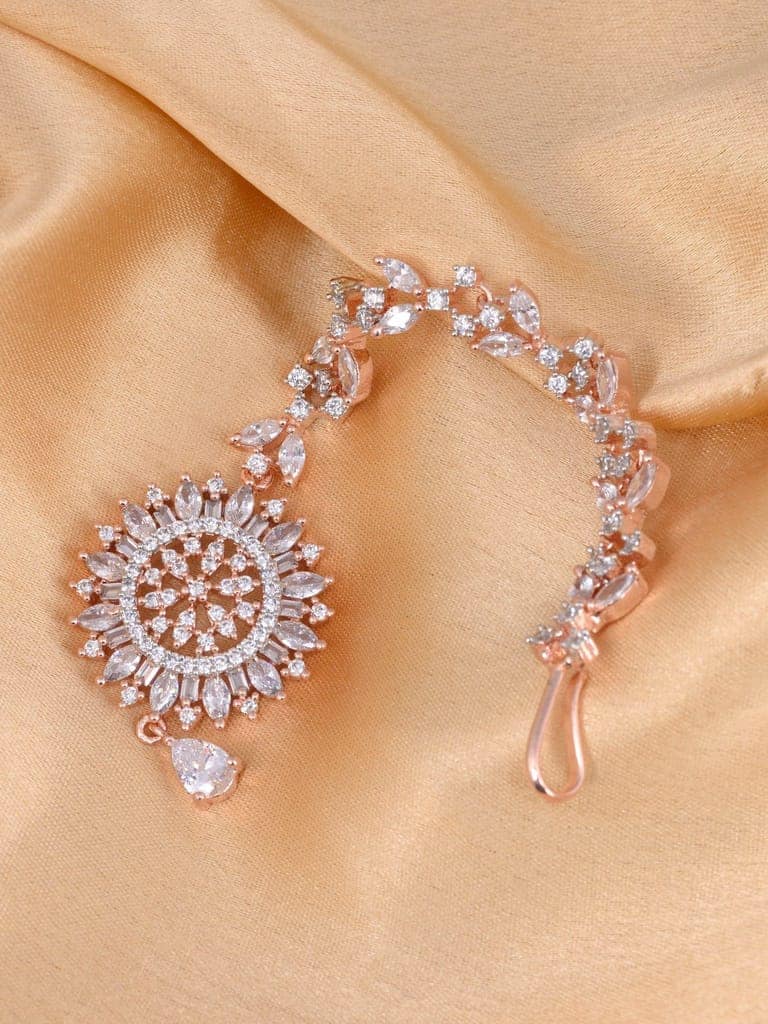 Stunning Floral Diamond Maang Tikka Rose Gold plated & Handcrafted for Women & Girls view 2