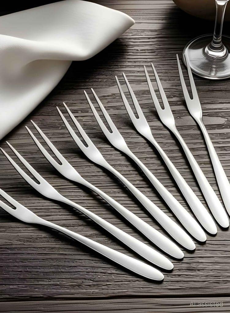 Heavy Metal WUGO Stainless Steel Fruit Forks Set of 8 | Small Dessert & Snack Forks | Reusable Mini Dining Forks for Fruits, Cakes, Sweets, Snacks & Desserts | Kitchen Tableware Cutlery (Original) view 2