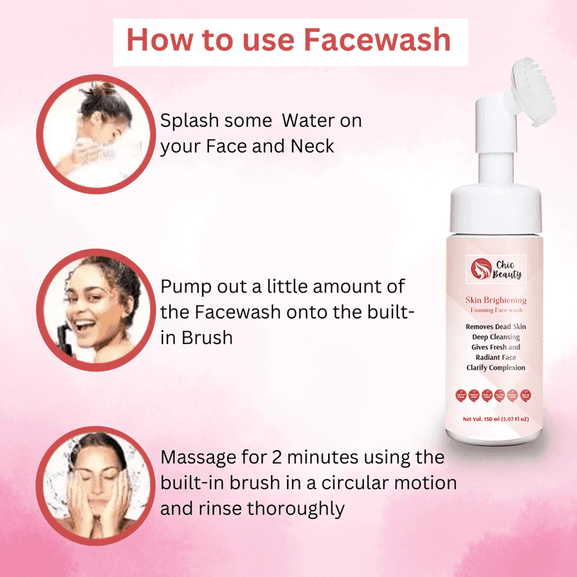 Chic Beauty 2 Foaming Face Wash Kit with Built-in Silicone Brush (Skin Brightening Foaming Face Wash 150ml + Ubtan Foaming Face Wash 150ml) view 7