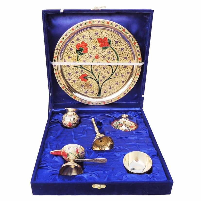 Brass Decorative Puja Thali Set With Valvet Box (BMAS296 B) view 2