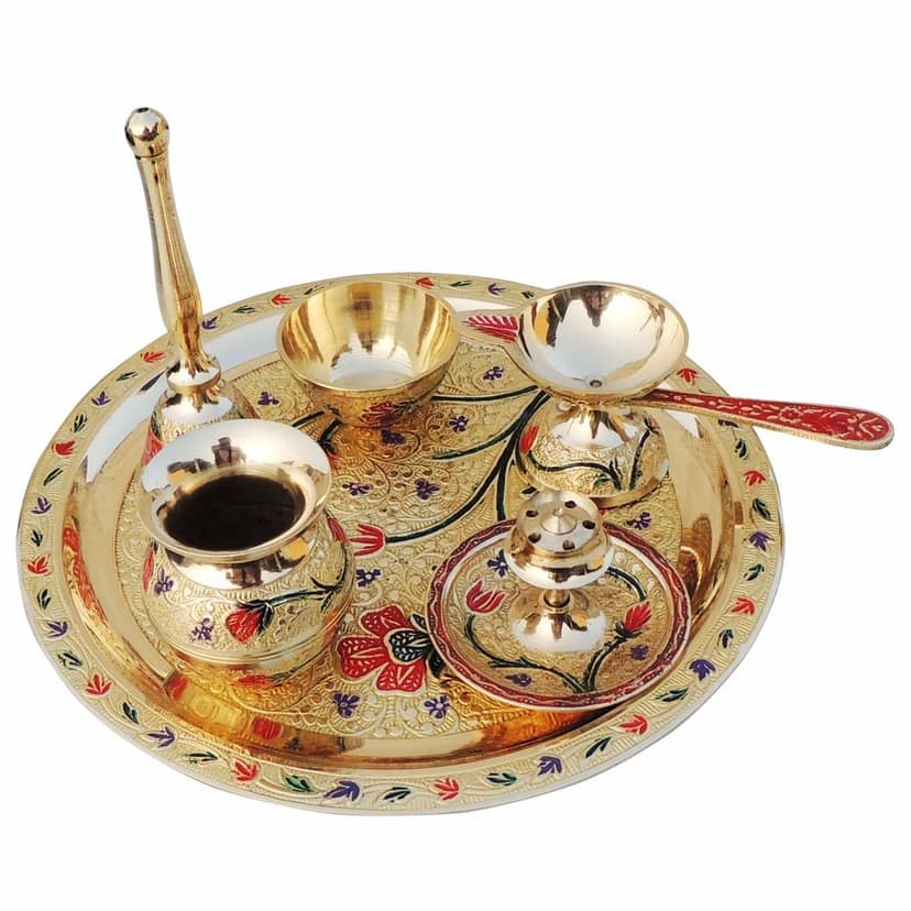 Brass Decorative Puja Thali Set With Valvet Box (BMAS296 B) view 3