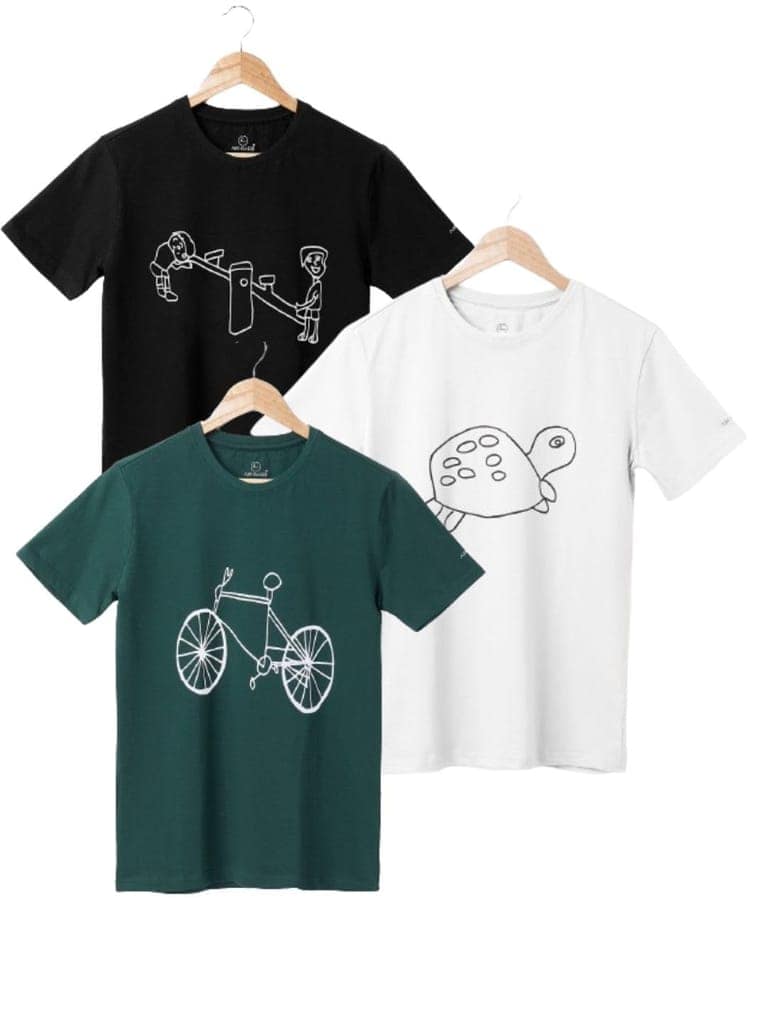 AIR GARB Boys Round Neck Printed Cotton T-shirt for 6-7 Years - Pack of 3 (K67-SBL-TW-CGR) Multicolour