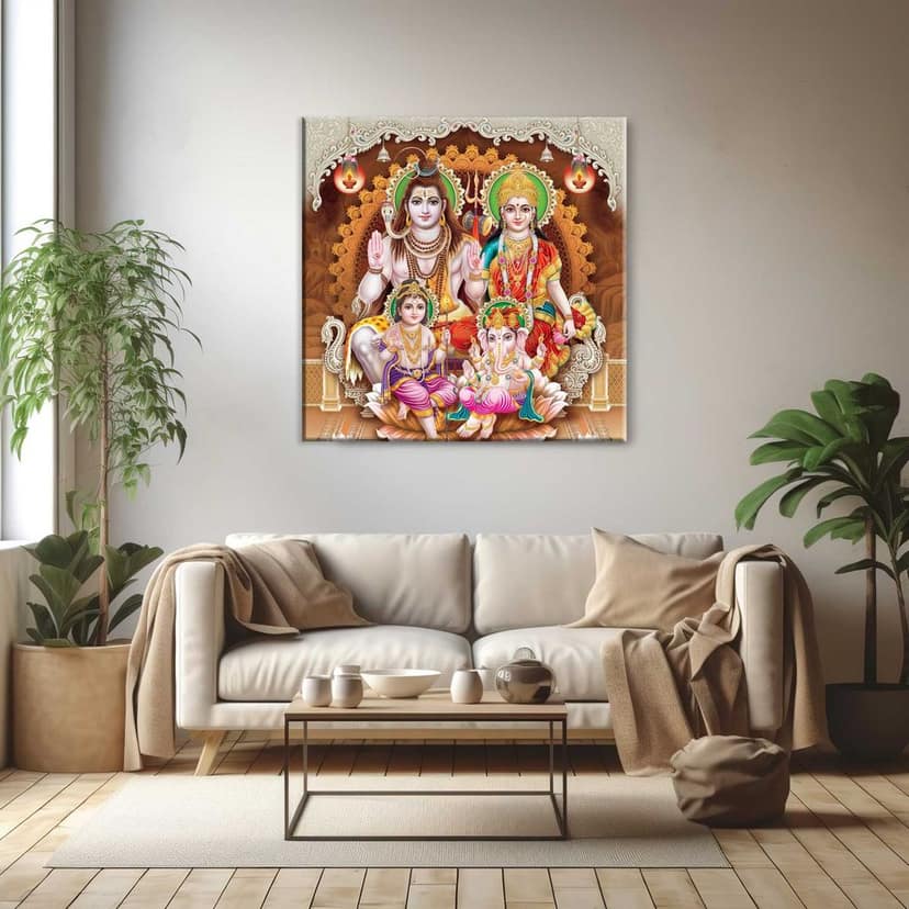 LORD SHIV PARVATI PAINTING 24in X 24in WITH BLACK FRAME