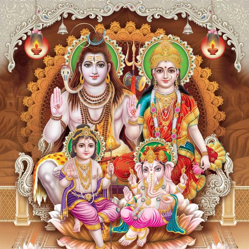LORD SHIV PARVATI PAINTING 24in X 24in WITH BLACK FRAME view 2