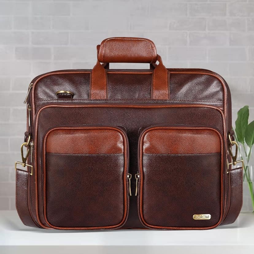 LOREM Black & Tan Color PVC Coated Fabric 28L Laptop Messenger Bag For Men BG95 view 2
