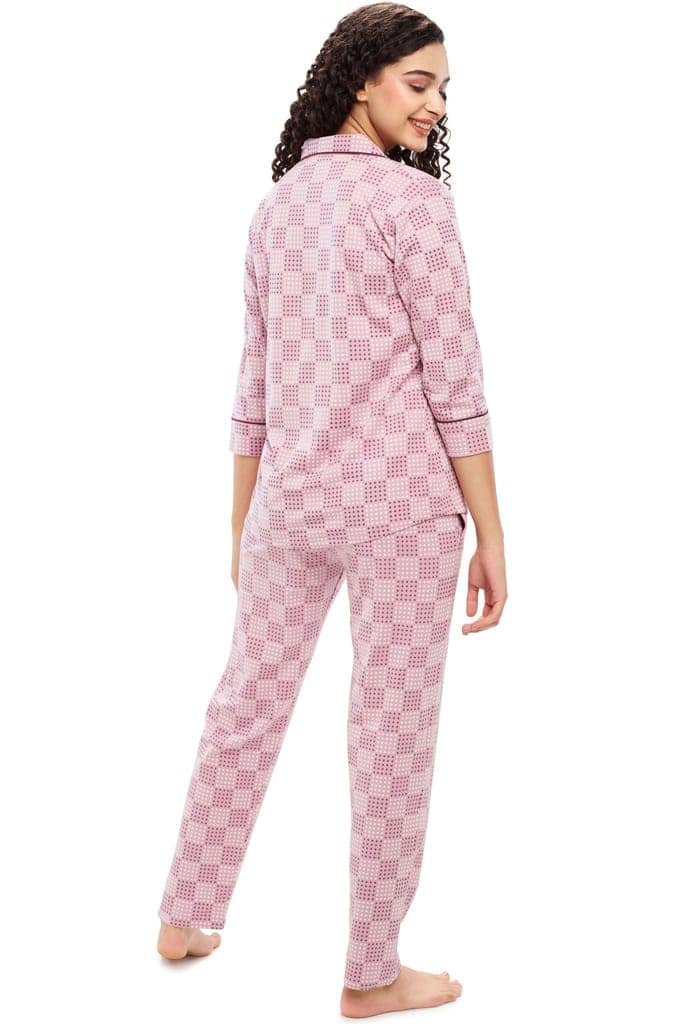 ZEYO Women's Cotton Green Star Printed Night suit set view 4