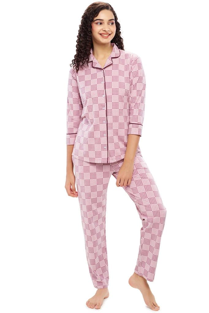 ZEYO Women's Cotton Green Star Printed Night suit set view 5