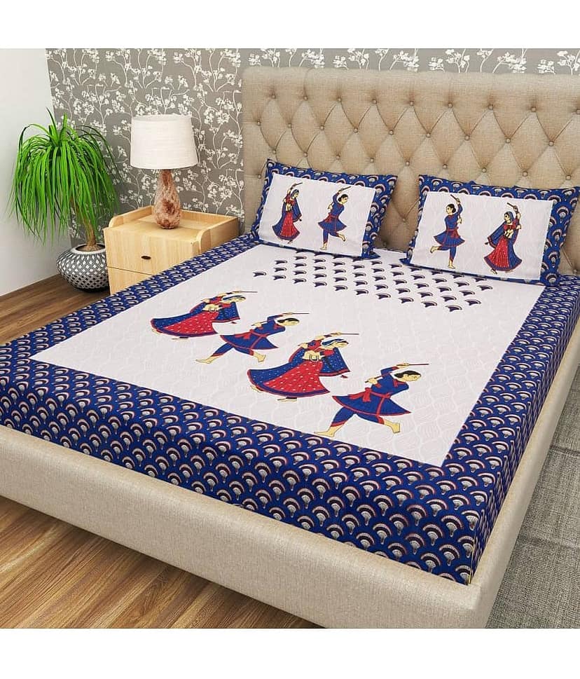 Cosito Cotton 1 Double Bedsheet with 2 Pillow Covers ( Blue )